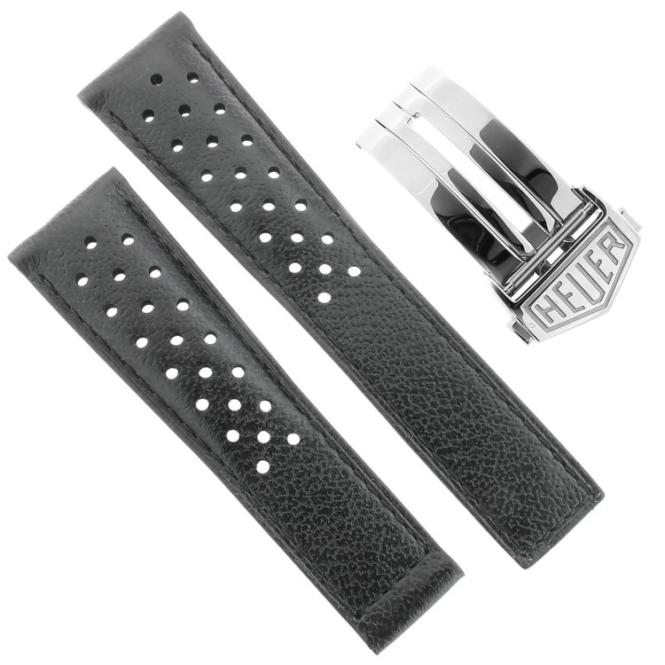Tag Heuer Cinturino Monaco FC6356 FDA2 Pelle Nera Forata 22/18 mm