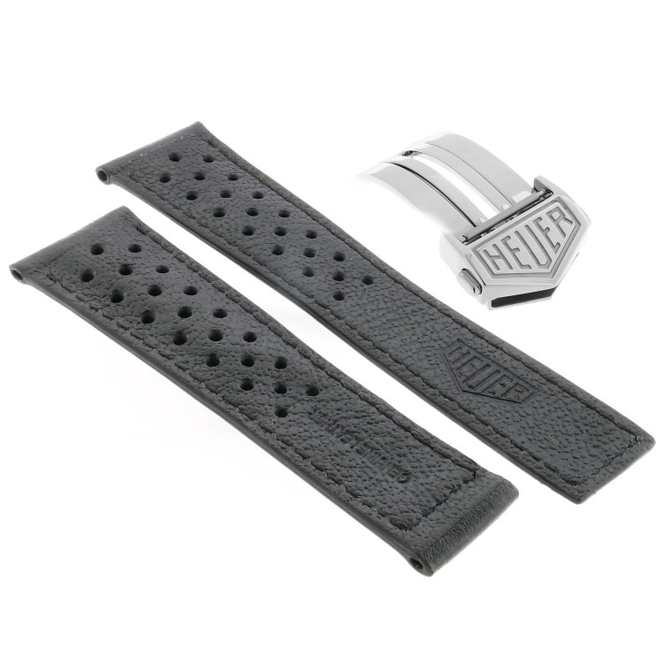 Tag Heuer Cinturino Monaco FC6356 FDA2 Pelle Nera Forata 22/18 mm