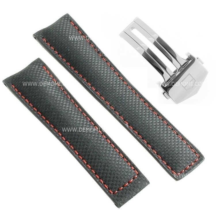 Tag Heuer Cinturino Carrera Pelle FC6256 FDA Nero carbon fiber misure 22/18 mm