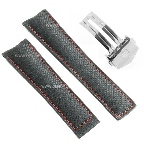 Tag Heuer Cinturino Carrera Pelle FC6256 FDA Nero carbon fiber misure 22/18 mm