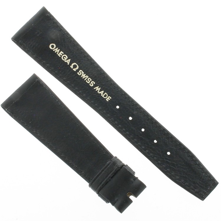 OMEGA cinturino pelle Nera Vintage 22/16 con cuciture nere.Lunghezza spezzoni 115/75 mm. Spessore 3 mm all'ansa.