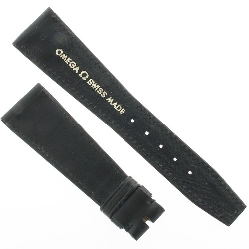 OMEGA cinturino pelle Nera Vintage 22/16 con cuciture nere.Lunghezza spezzoni 115/75 mm. Spessore 3 mm all'ansa.