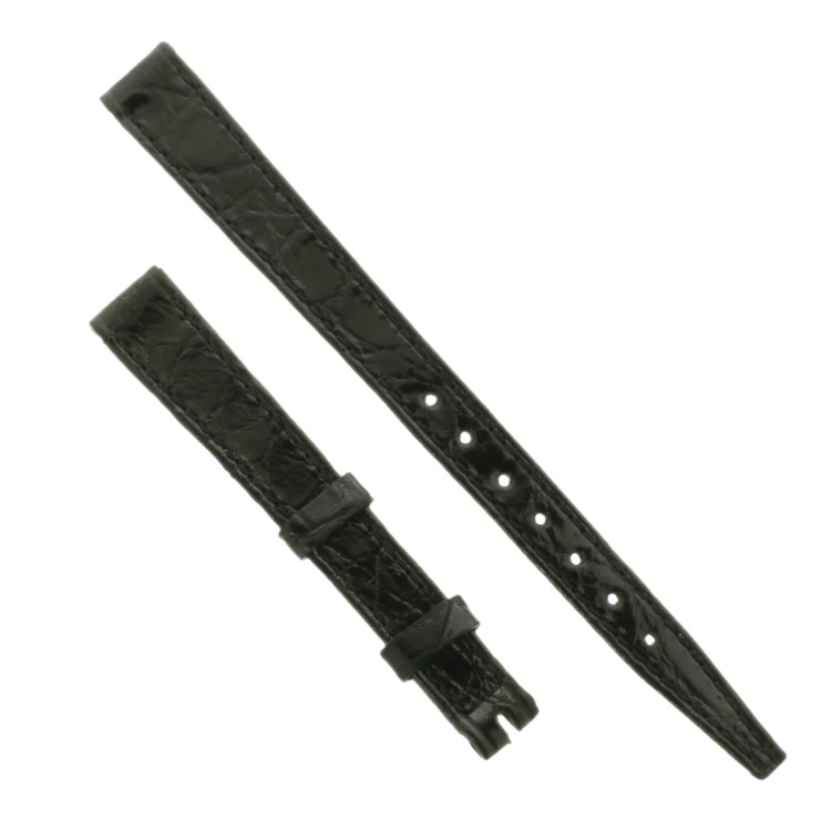 OMEGA cinturino Vintage Coccodrillo Nero 9/8 con cuciture nere.Lunghezza spezzoni 105/65 mm. Spessore 3 mm all'ansa.