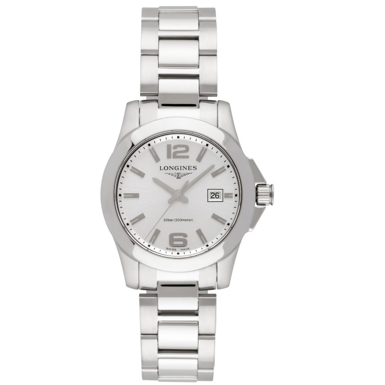 LONGINES CONQUEST L3.376.4.76.6 Orologio 29,5 x 9,5 mm Quadrante Argentè al Quarzo