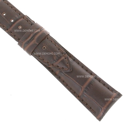 Cinturino Sartoriale Stampa Alligatore Marrone Moka Opaco 20/16 mm B42N.  Impuntura su anse e fibba.