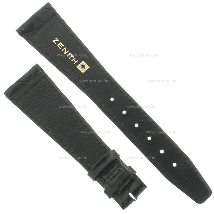 Zenith Cinturino Coccodrillo Nero 20/14 mm cucito piatto spessore 2,5/3 mm lunghezza 75/112 mm