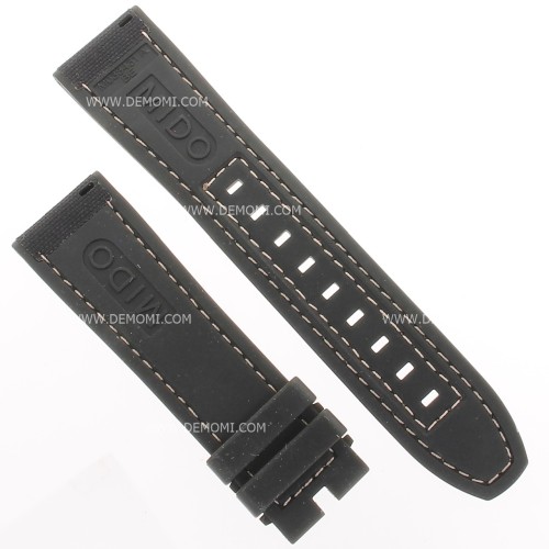Mido Cinturino Caucciù e Stoffa  nero 22/20 mm compreso di Fibbia ardiglione 20 mm acciaio PVD Nero