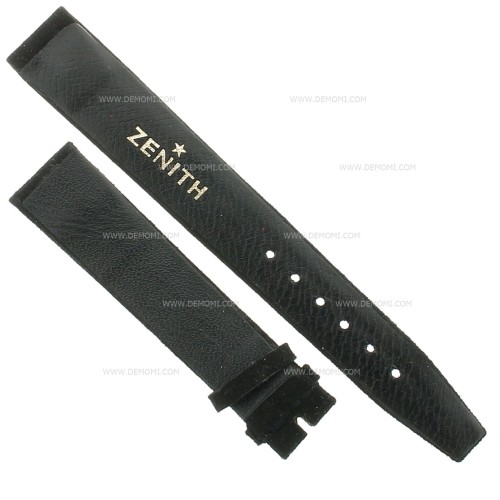 Zenith Cinturino Pelle Scamosciata Nero 16/14 mm. Vintage Nato Star. Piatto.