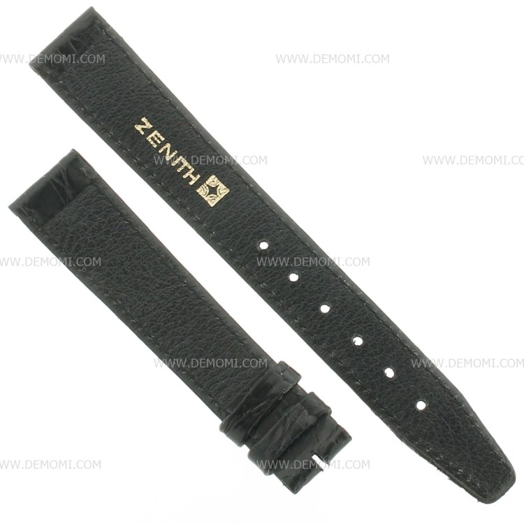 Zenith Cinturino Coccodrillo Nero 16/14 mm cucito piatto spessore 2,5/3 mm lunghezza 75/114 mm