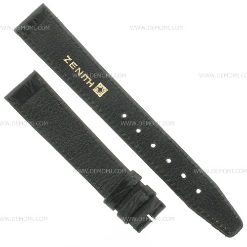 Zenith Cinturino Coccodrillo Nero 16/14 mm cucito piatto spessore 2,5/3 mm lunghezza 75/114 mm