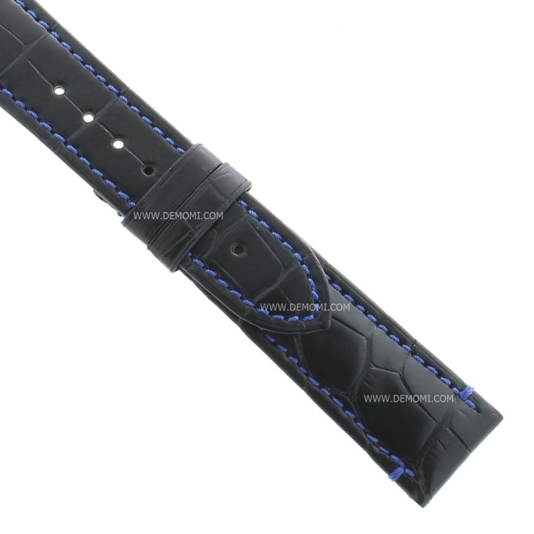 Zenith Cinturino 27.00.2118.734 B Alligatore Nero opaco cuciture blu 21/18 mm