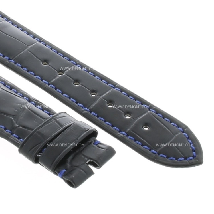 Zenith Cinturino 27.00.2118.734 B Alligatore Nero opaco cuciture blu 21/18 mm