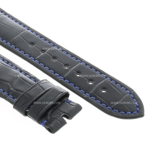 Zenith Cinturino 27.00.2118.734 B Alligatore Nero opaco cuciture blu 21/18 mm