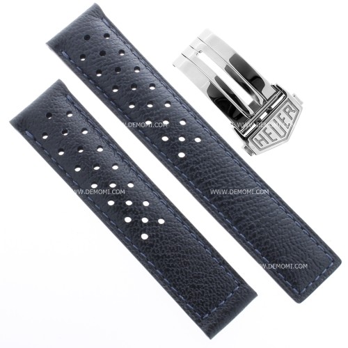Tag Heuer Cinturino Pelle FC6350 FDA2 martellata Blu 19/18 per Carrera
