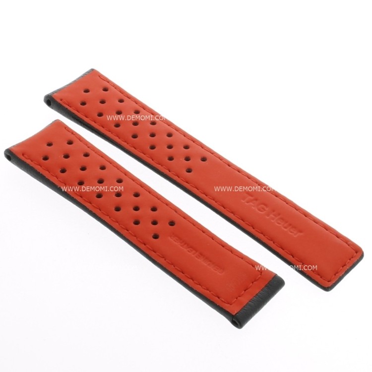 Tag Heuer Cinturino Carrera Pelle FC6429  Nero/rosso misure 20/18 mm