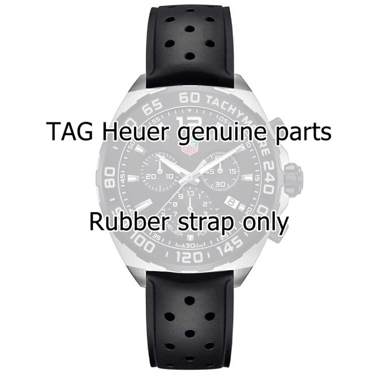 Tag Heuer Cinturino Caucciù Forato FT8024FA Liscio Nero con Fibbia ardiglione  22/20 mm