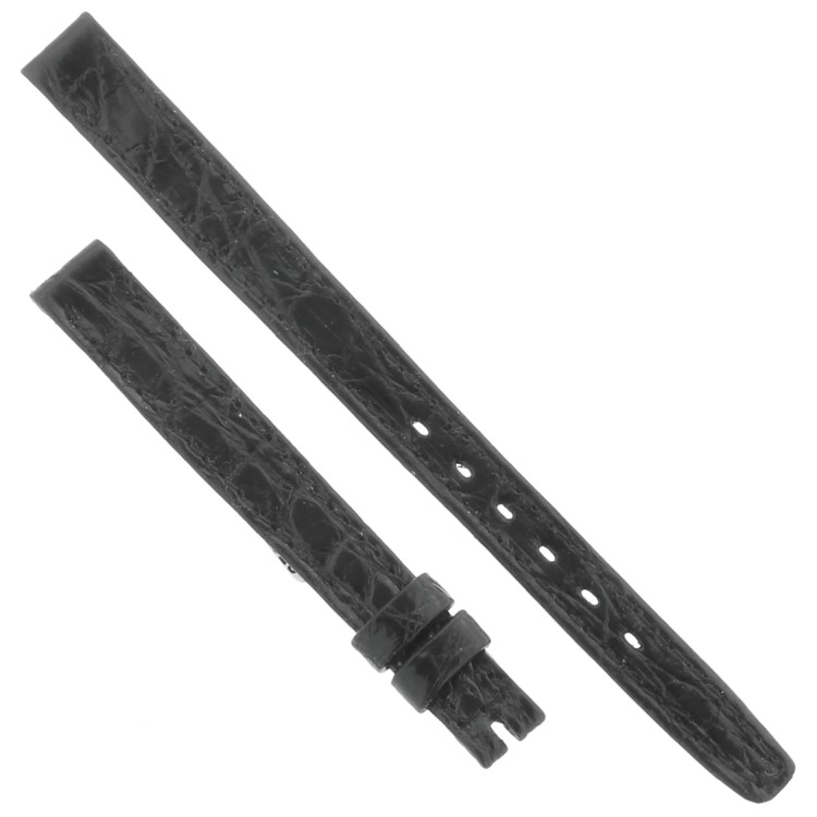 OMEGA cinturino Vintage Coccodrillo Nero 10/8 con cuciture nere.Lunghezza spezzoni 105/65 mm. Spessore 3 mm all'ansa.