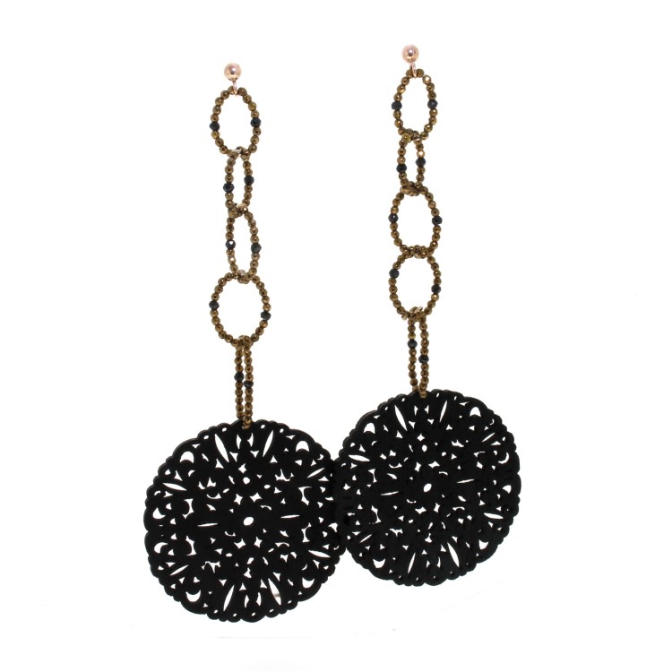 Orecchini lunghi Ematite Spinello Legno Argento cod 389