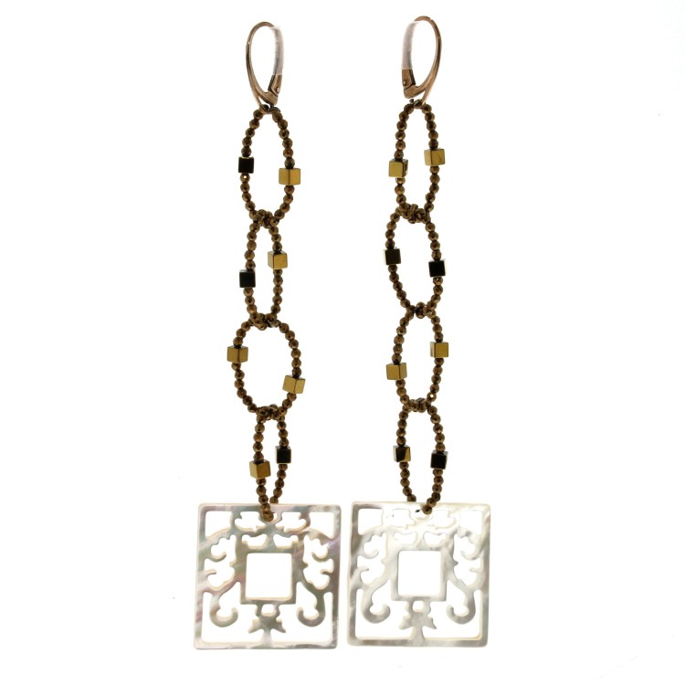 Orecchini lunghi Madreperla Ematite Argento cod 390