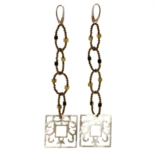 Orecchini lunghi Madreperla Ematite Argento cod 390