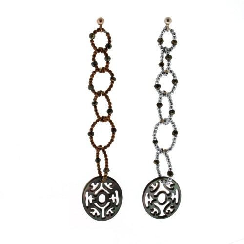 Orecchini lunghi Madreperla Ematite Argento cod 397