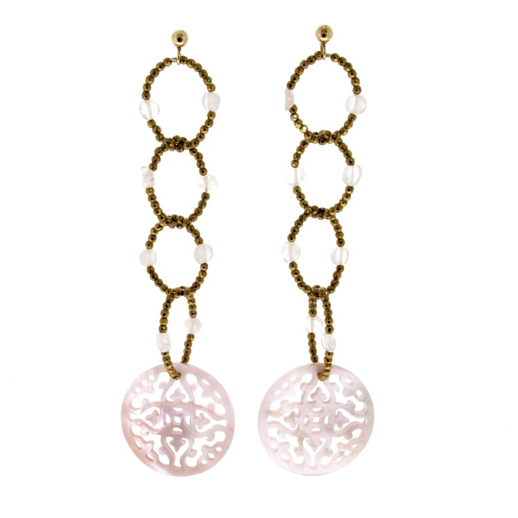 Orecchini lunghi Madreperla Quarzo Rosa Ematite Argento cod 300