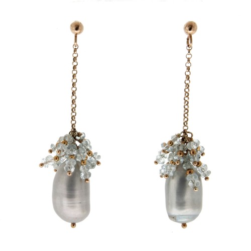 Orecchini Perla Grigia Acquamarina Argento, cod 318