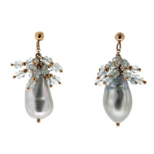 Orecchini Perla Grigia Acquamarina Argento, cod 319
