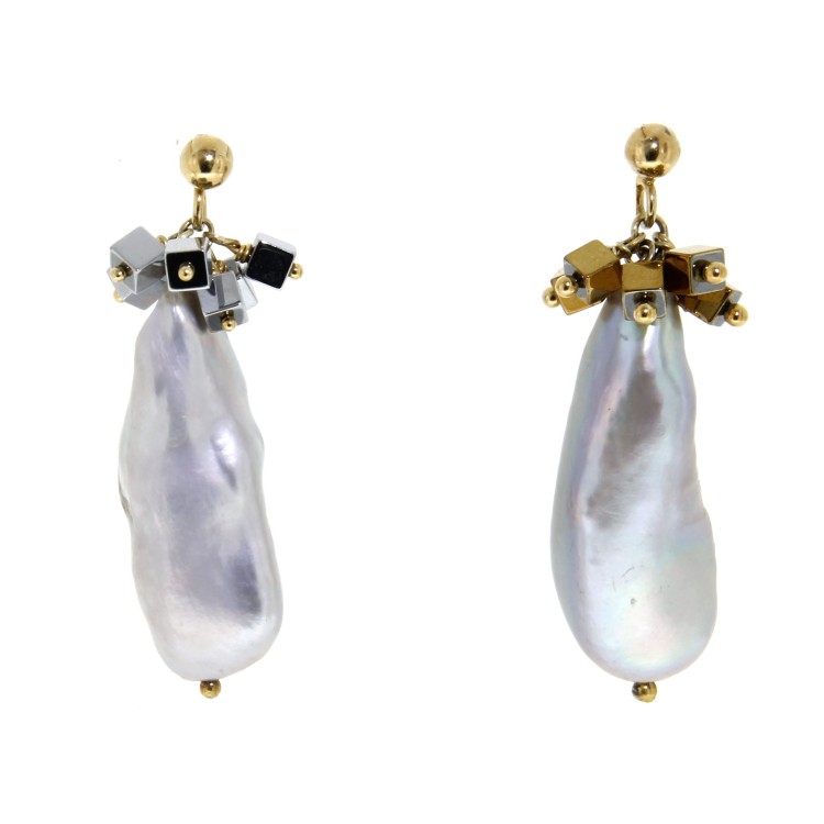 Orecchini Perla Grigia Ematite Argento, cod 321