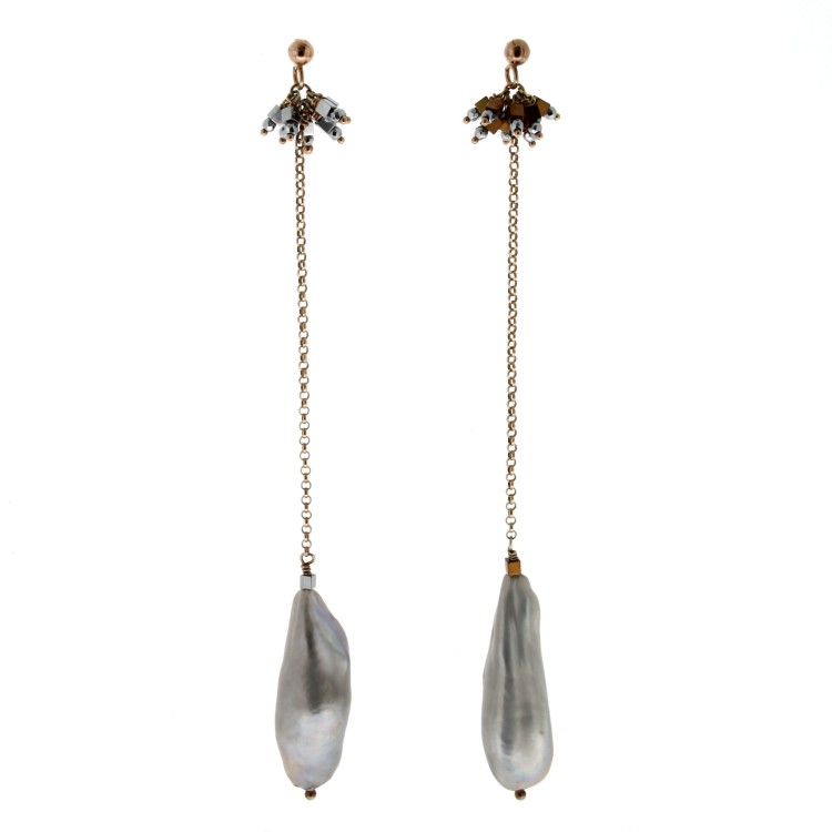 Orecchini Perla Grigia Ematite Argento, cod 322