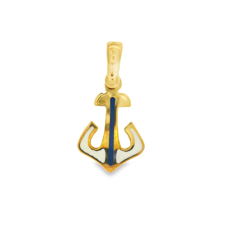 Pendente Ancora con Smalto misure 13 x 11 x 1,2  mm Oro Giallo 750 18 kt 1,7 gr