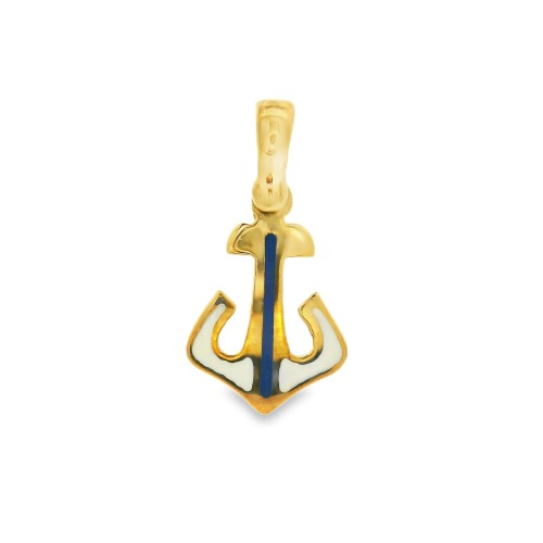 Pendente Ancora con Smalto misure 13 x 11 x 1,2  mm Oro Giallo 750 18 kt 1,7 gr