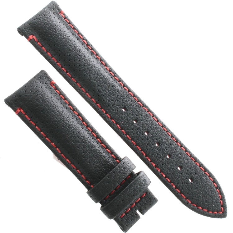 Cinturino Water Resistant Vitello Nero Opaco Microfori 20/18 mm B50R classico cuciture rosse