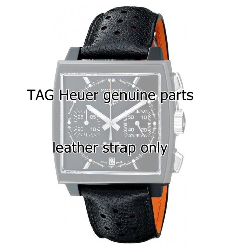 Tag Heuer Cinturino Monaco FC6324 Pelle Nera Forata 22/18 mm interno arancione. Automobile Club Monaco