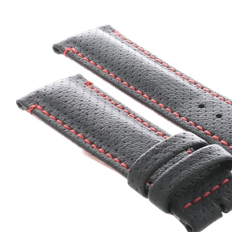 Cinturino Water Resistant Vitello Nero Opaco Microfori 20/18 mm B50R classico cuciture rosse