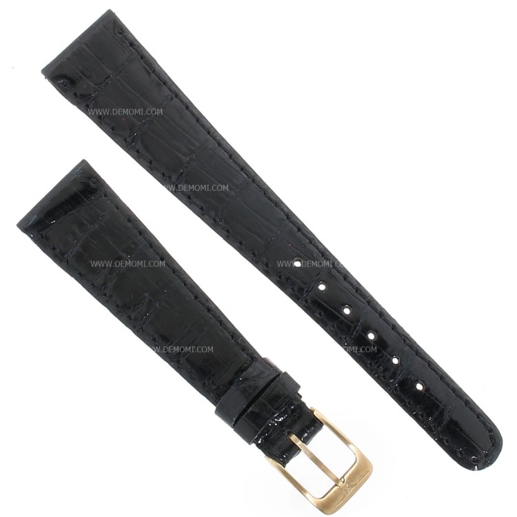 Longines Cinturino Vintage Alligatore Nero Lucido 17/10 mm spessore 2 mm