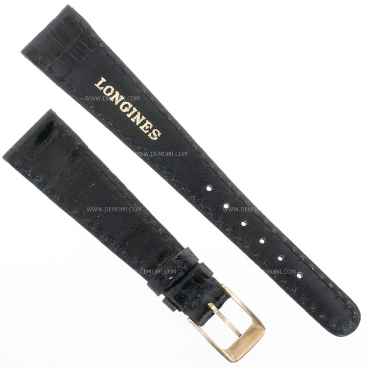 Longines Cinturino Vintage Alligatore Nero Lucido 17/10 mm spessore 2 mm con fibbia originale