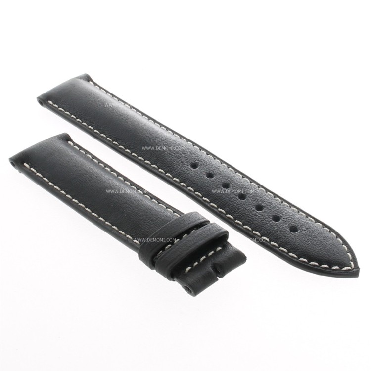 Longines Cinturino Pelle Liscia colore Nero opaco con cuciture bianche 19/18 mm Conquest. L682125255