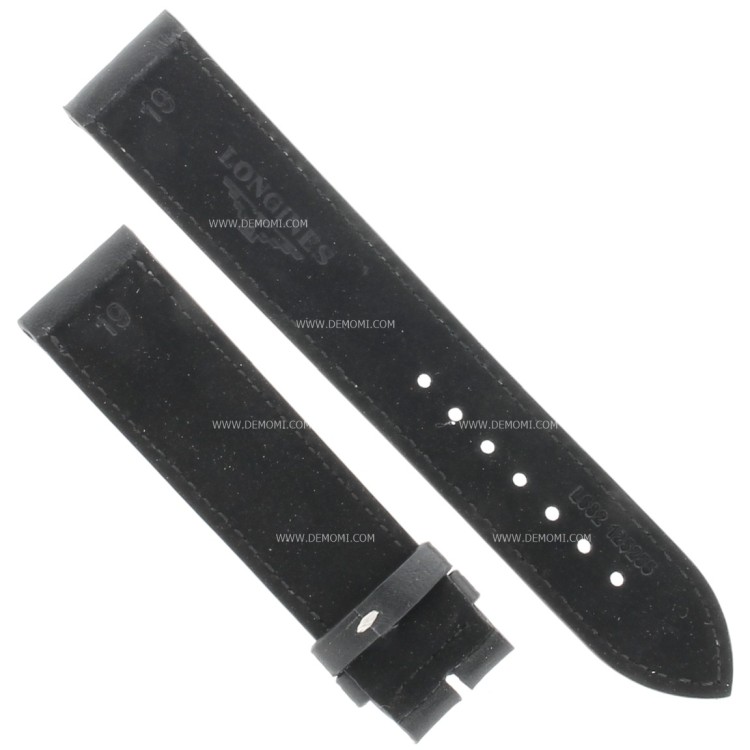Longines Cinturino Pelle Liscia colore Nero opaco con cuciture bianche 19/18 mm Conquest. L682125255