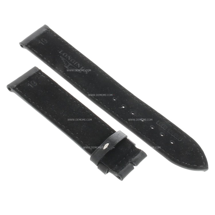 Longines Cinturino Pelle Liscia colore Nero opaco con cuciture bianche 19/18 mm Conquest. L682125255