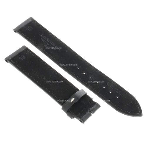 Longines Cinturino Pelle Liscia colore Nero opaco con cuciture bianche 19/18 mm Conquest. L682125255
