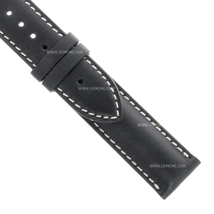Longines Cinturino Pelle Liscia colore Nero opaco con cuciture bianche 19/18 mm Conquest. L682125255