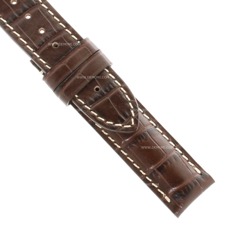 Longines Cinturino Stampa Alligatore Marrone testa di moro con cuciture bianche 18/18 mm 