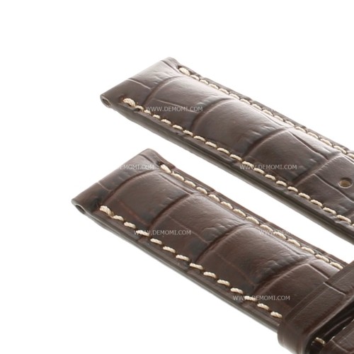 Longines Cinturino Stampa Alligatore Marrone testa di moro con cuciture bianche 18/18 mm 