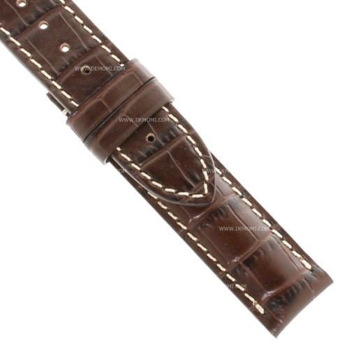 Longines Cinturino Stampa Alligatore Marrone testa di moro con cuciture bianche 19/18 mm 