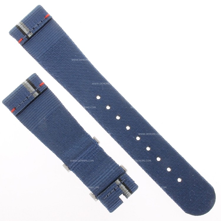 Zenith Cinturino 27.00.2118.802 tessuto blu con righe grigio, bianco e nero 21/18 mm.Passanti inclusi