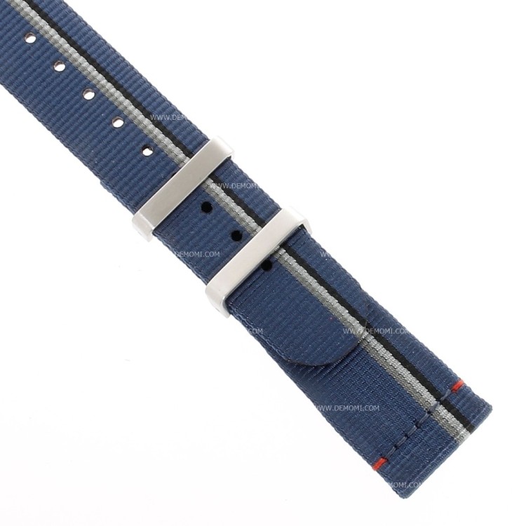 Zenith Cinturino 27.00.2118.802 tessuto blu con righe grigio, bianco e nero 21/18 mm.Passanti inclusi