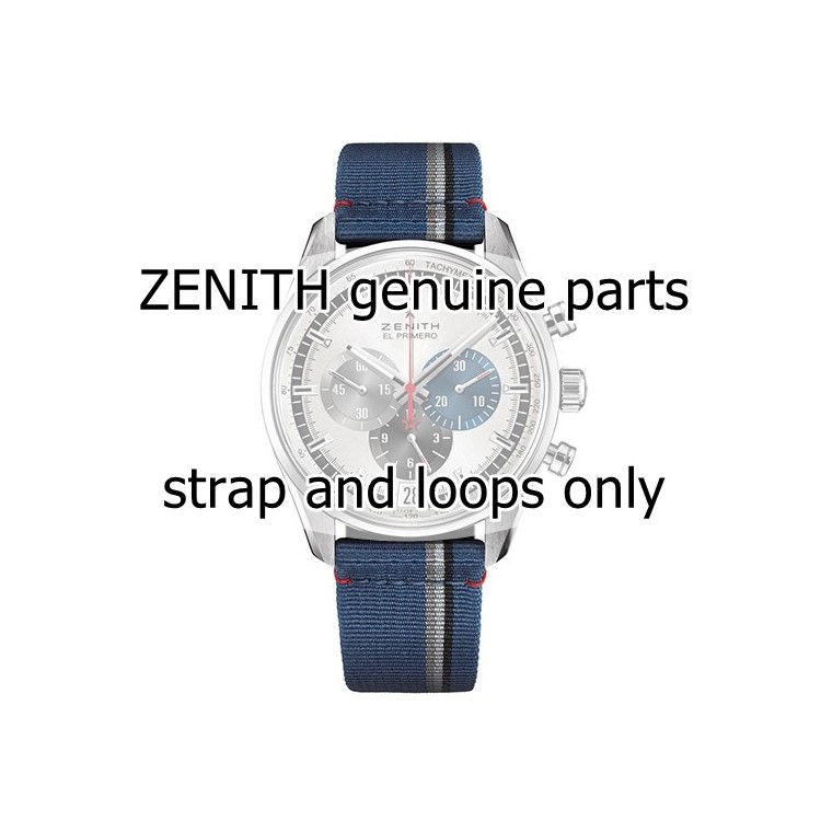 Zenith Cinturino 27.00.2118.802 tessuto blu con righe grigio, bianco e nero 21/18 mm.Passanti inclusi