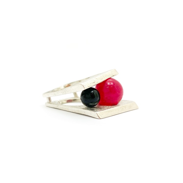 Anello BlackMax Onice nera e Quarzo rosso  sferica MAX2