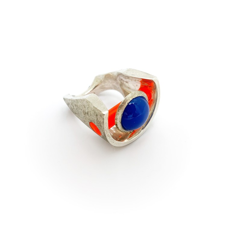 Anello BlackMax Agata Blu e Resina arancione MAX38